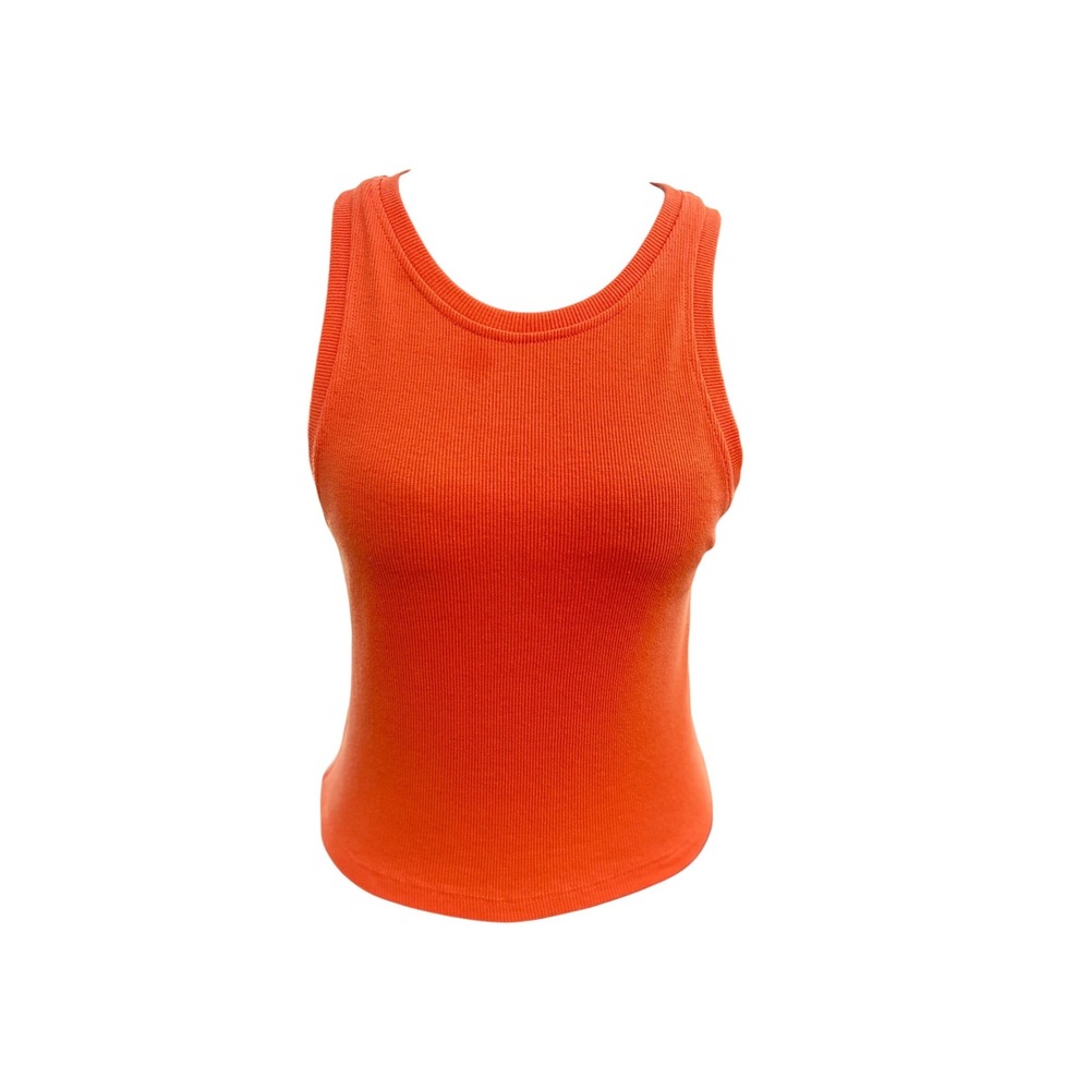 Bozzolo Orange Ribbed Crop Tank Top High Neck Racerback HT28127 Mens Large